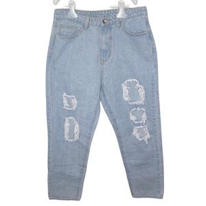 Shein high waist light wash ripped mom jeans size L
